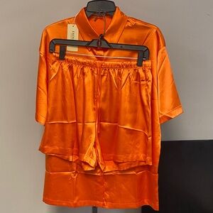 Orange Satin Pajama Set